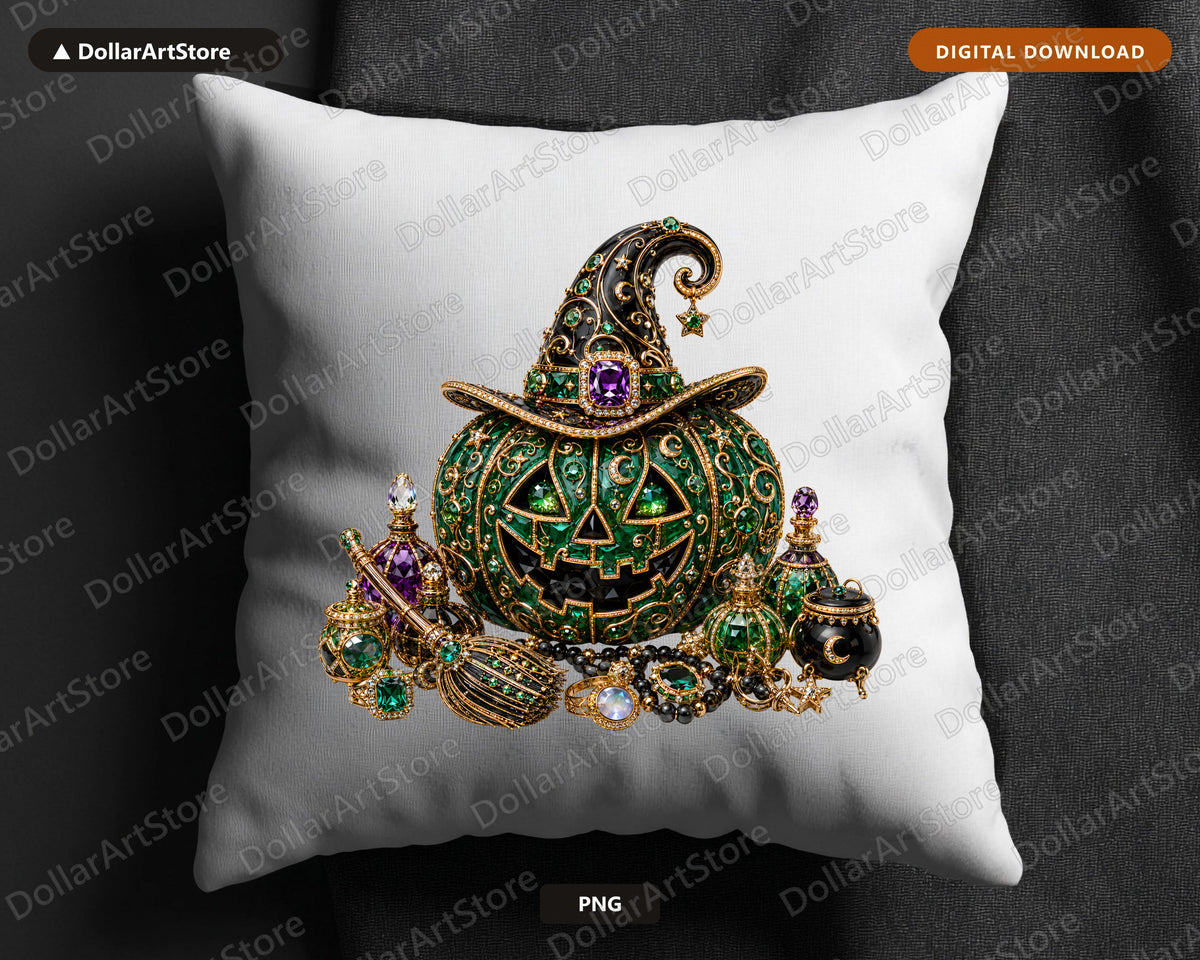 Luxury Witch Hat Pumpkin PNG, Gothic Halloween Design, Sublimation Print