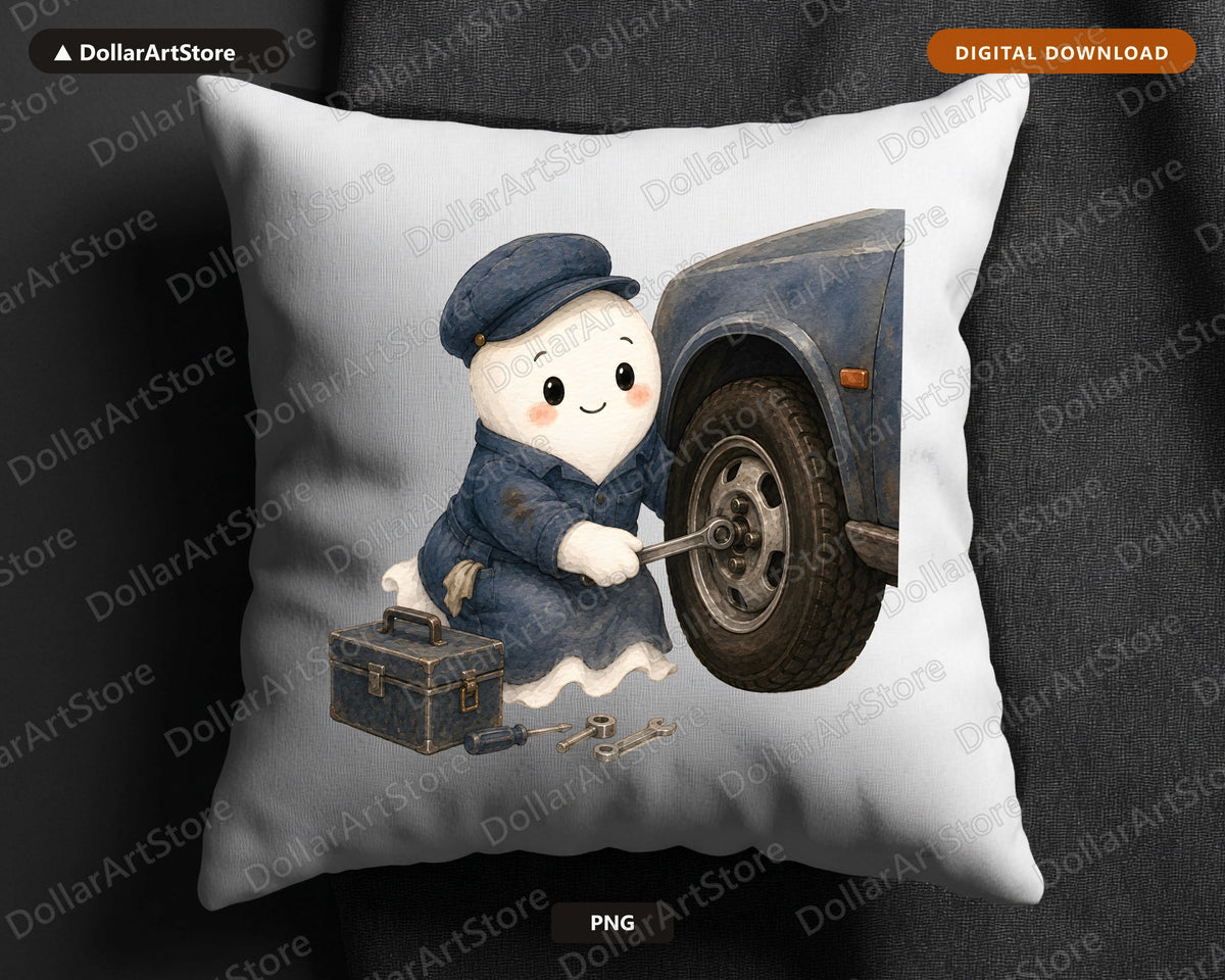 Cute Mechanic Ghost PNG, Vintage Sublimation Design, Shirt Print Digital Download
