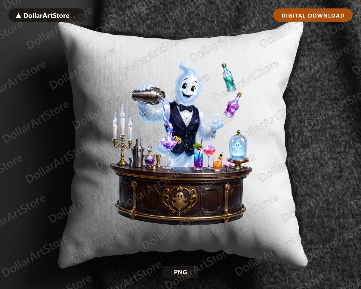 Cute Ghost Bartender PNG, Halloween Sublimation Design, Digital Download