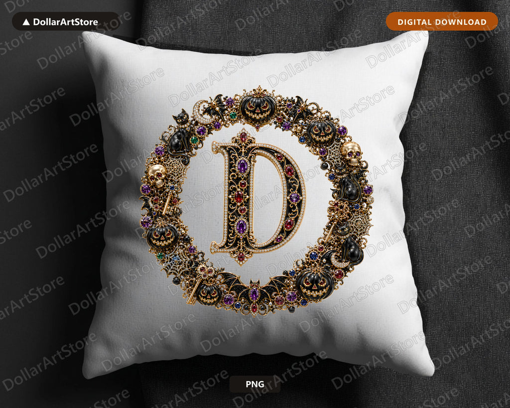 Halloween Letter D PNG, Ornate Monogram, Sublimation Design Digital Download