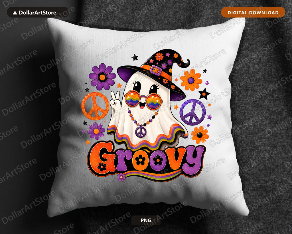 Cute Groovy Ghost PNG, Retro Halloween Shirt Design, Sublimation Instant Download