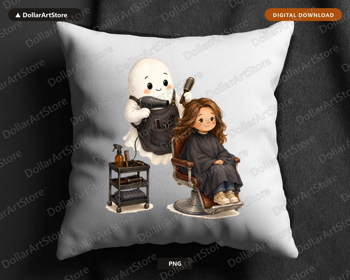 Cute Ghost Hairstylist PNG, Sublimation Design, Shirt Design Digital Download