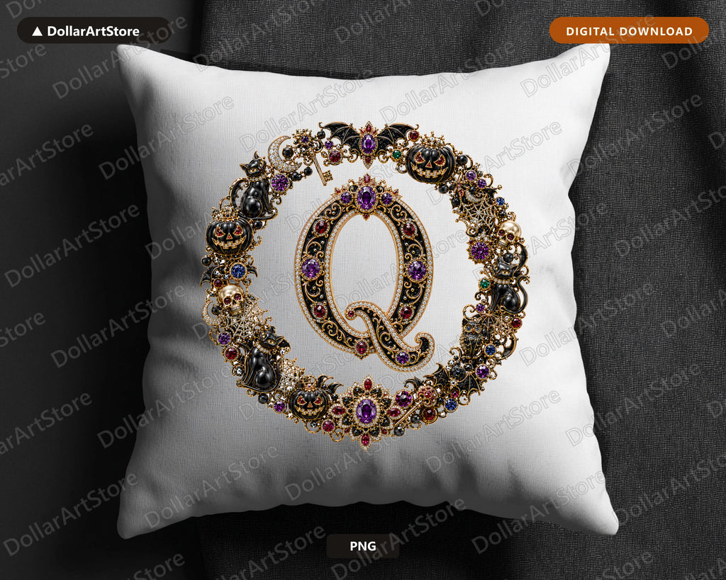 Halloween Monogram Letter Q PNG, Ornate Gothic Design, Sublimation Shirt Digital Download