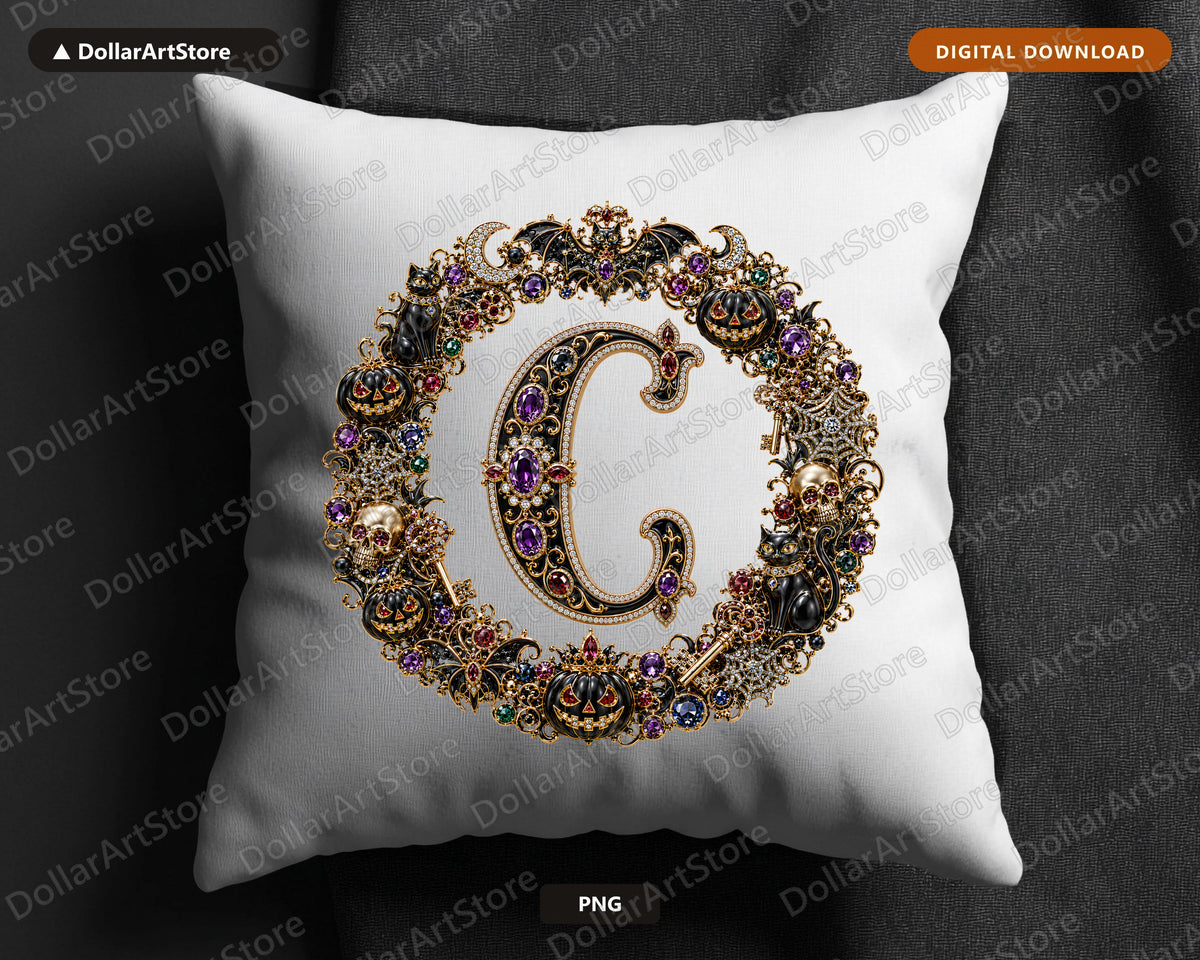 Halloween Monogram G PNG, Ornate Gothic Letter, Sublimation Design