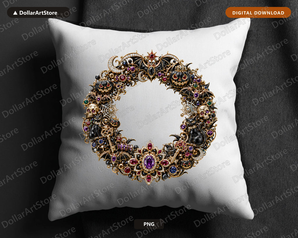 Gothic Halloween PNG, Ornate Wreath Design, Sublimation Shirt Design Digital Download