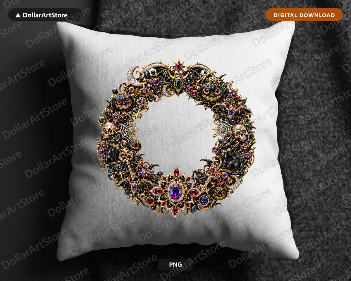 Gothic Halloween PNG, Ornate Wreath Design, Sublimation Shirt Design Digital Download