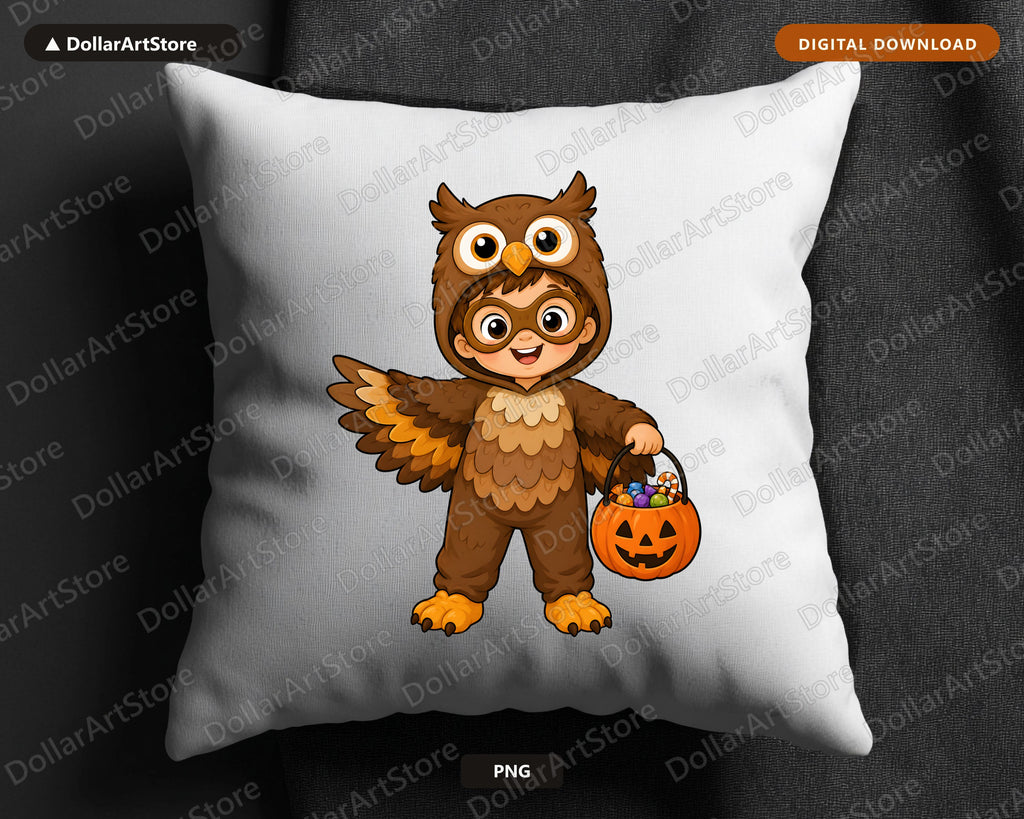 Cute Owl Halloween Costume Kid PNG, Sublimation Design Digital Download