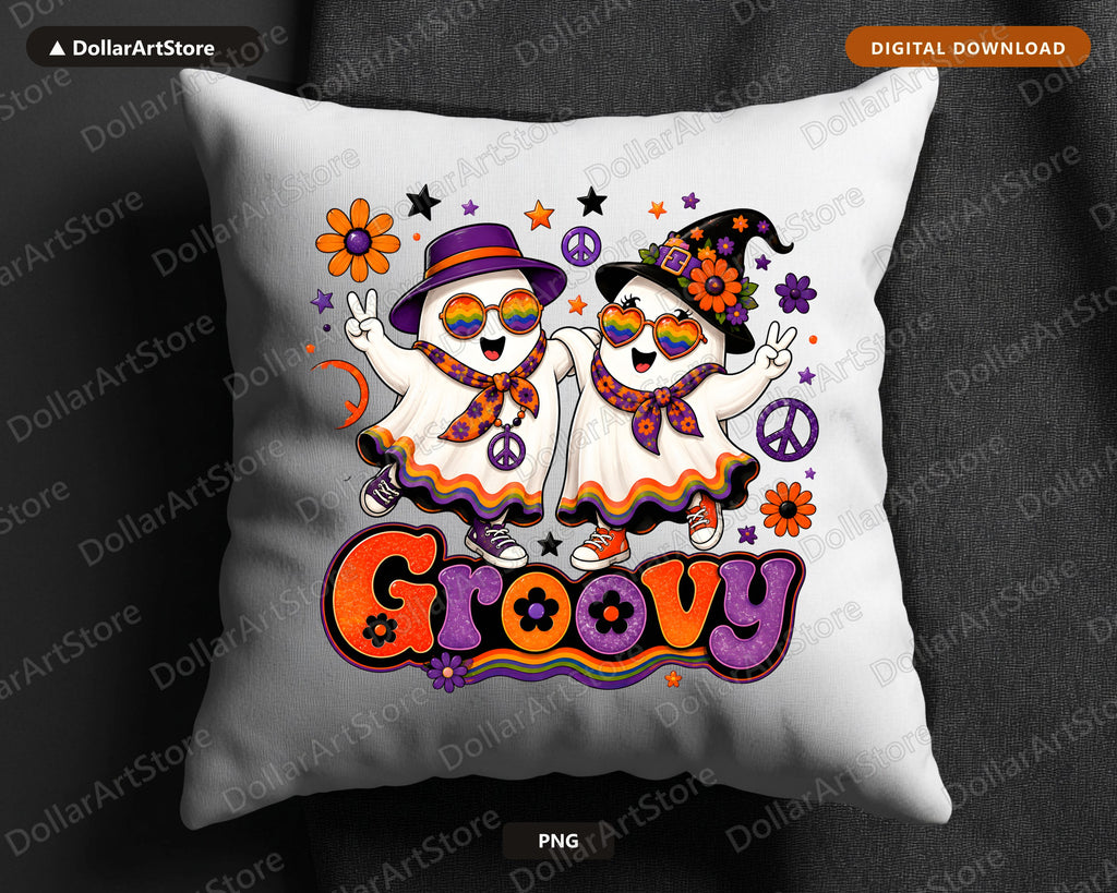 Groovy Halloween Ghost PNG, Sublimation Design, Shirt Design Digital Download