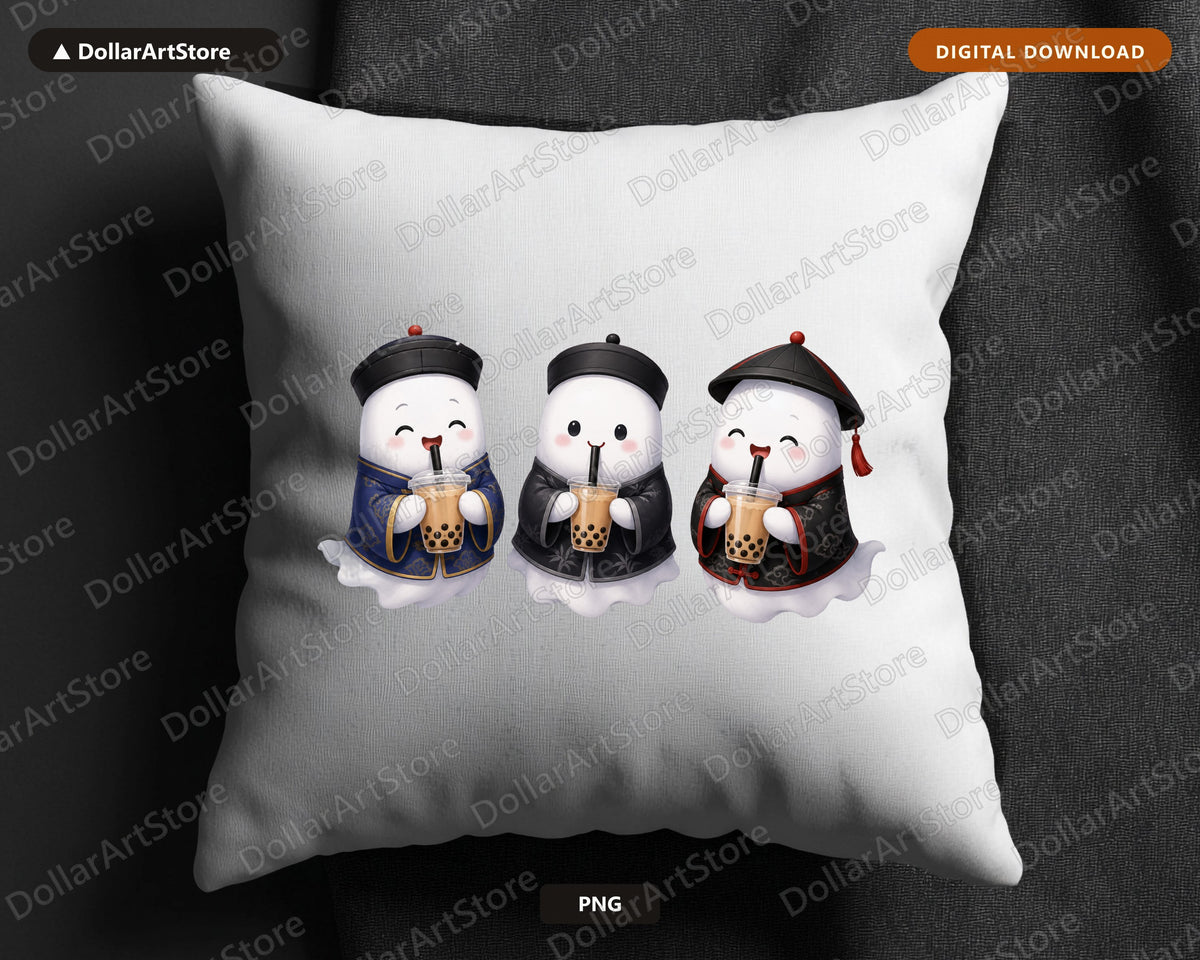 Cute Halloween Ghost PNG Sublimation Design, Boba Tea Shirt Design Digital Download