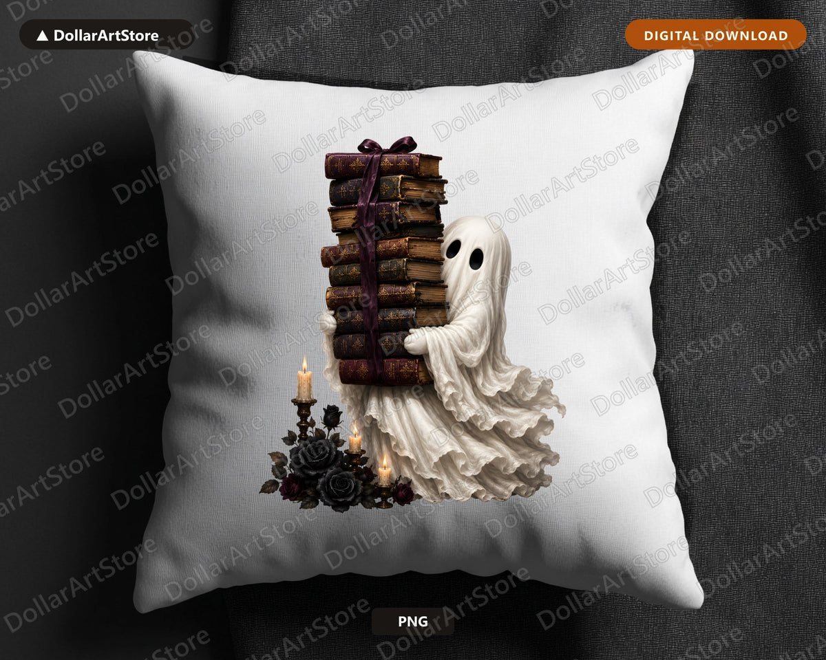 Bookish Ghost PNG, Gothic Sublimation Design, Halloween Shirt Design Digital Download