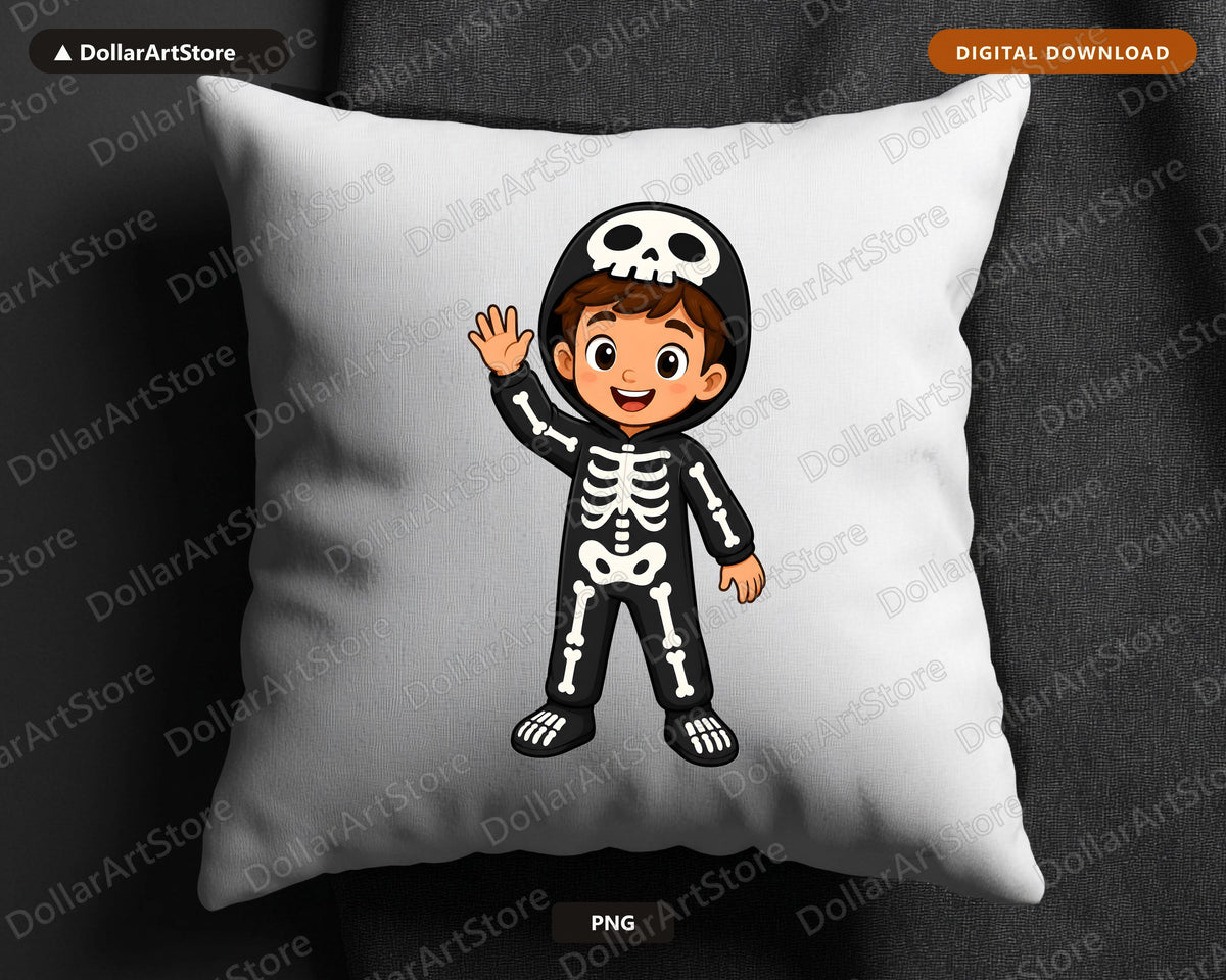 Cute Skeleton Costume Kid PNG, Halloween Sublimation Design, Shirt & Tumbler Digital Download