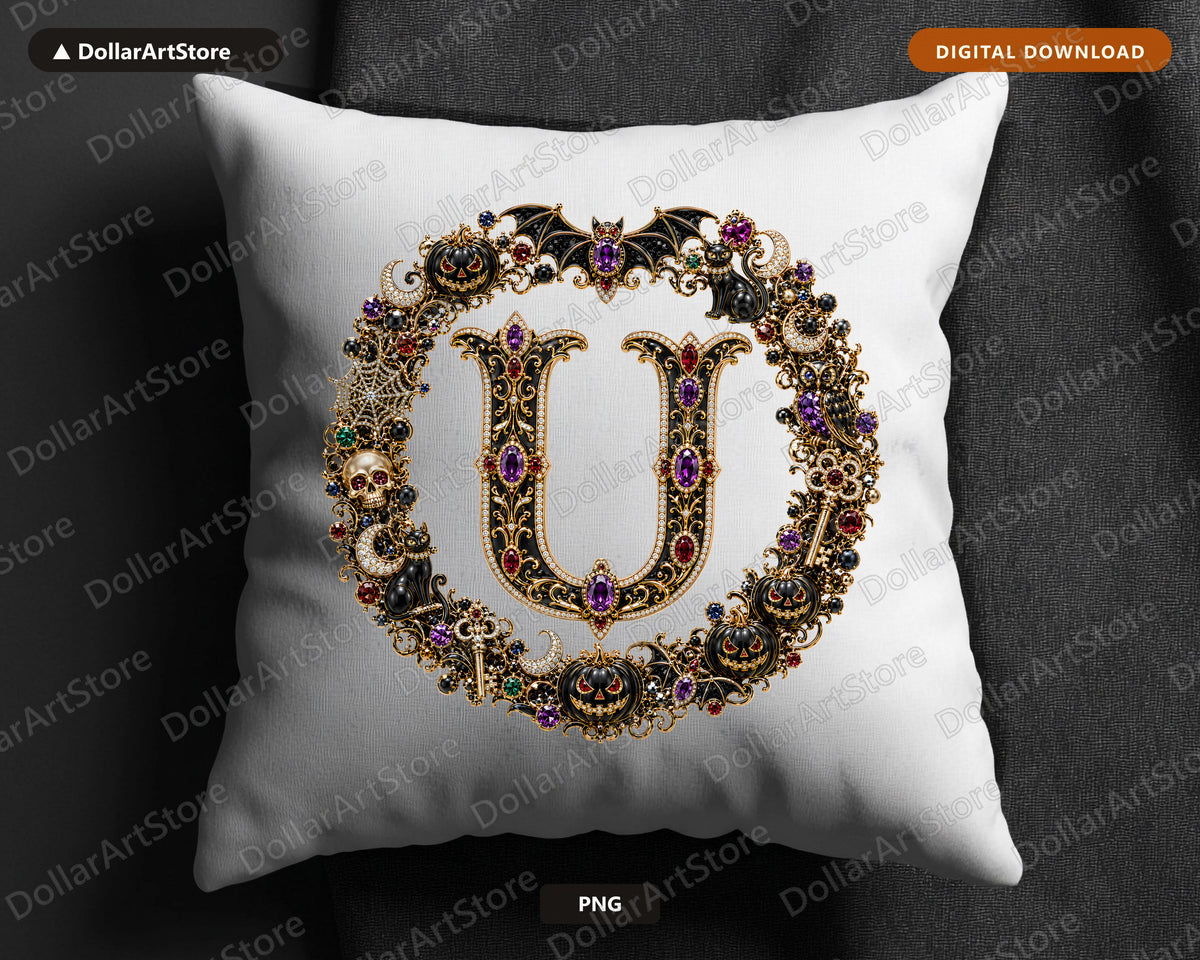 Halloween Monogram Letter U PNG, Sublimation Design, Shirt & Tumbler Digital Download