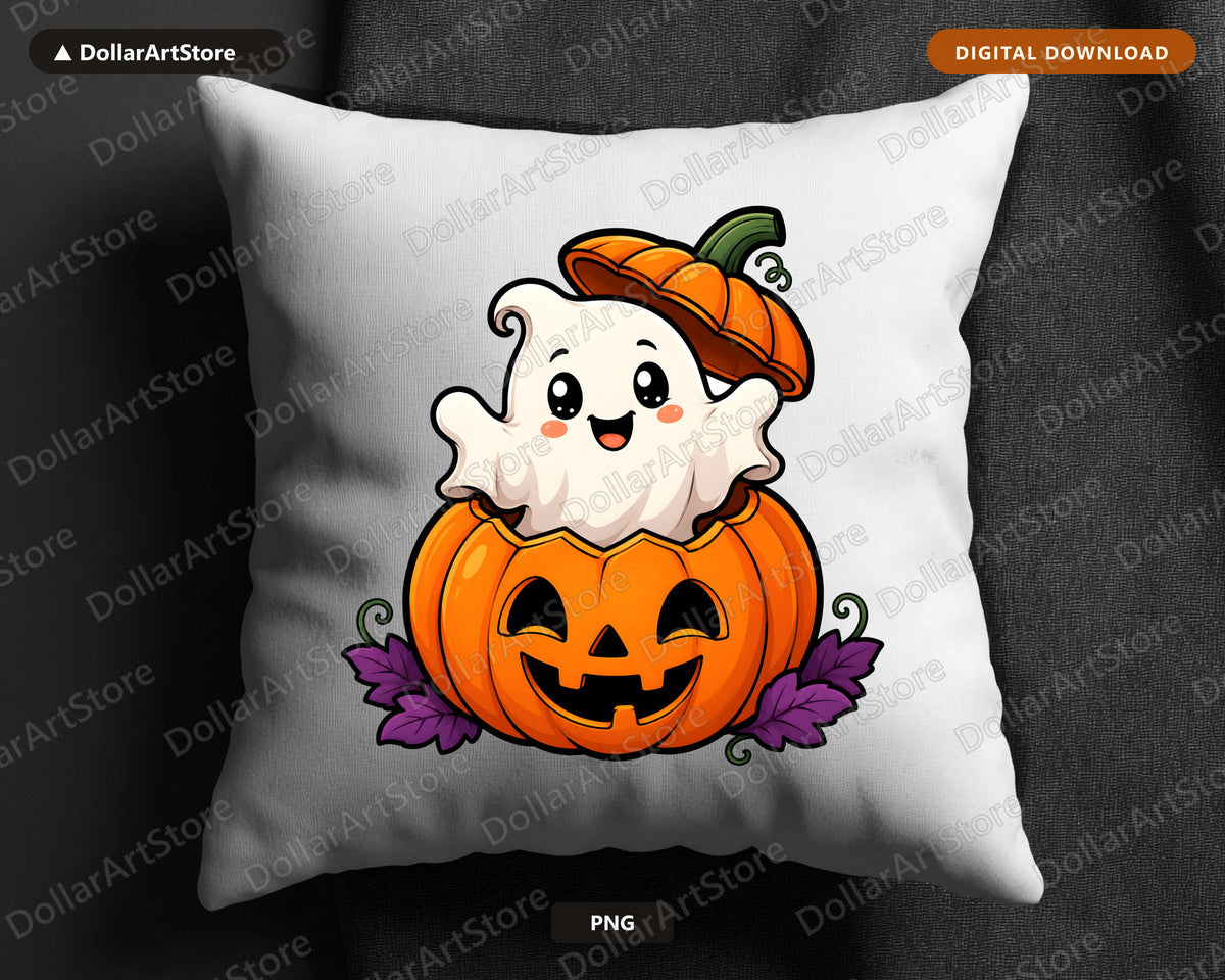 Cute Halloween Ghost PNG, Pumpkin Sublimation Design, Shirt Design Digital Download