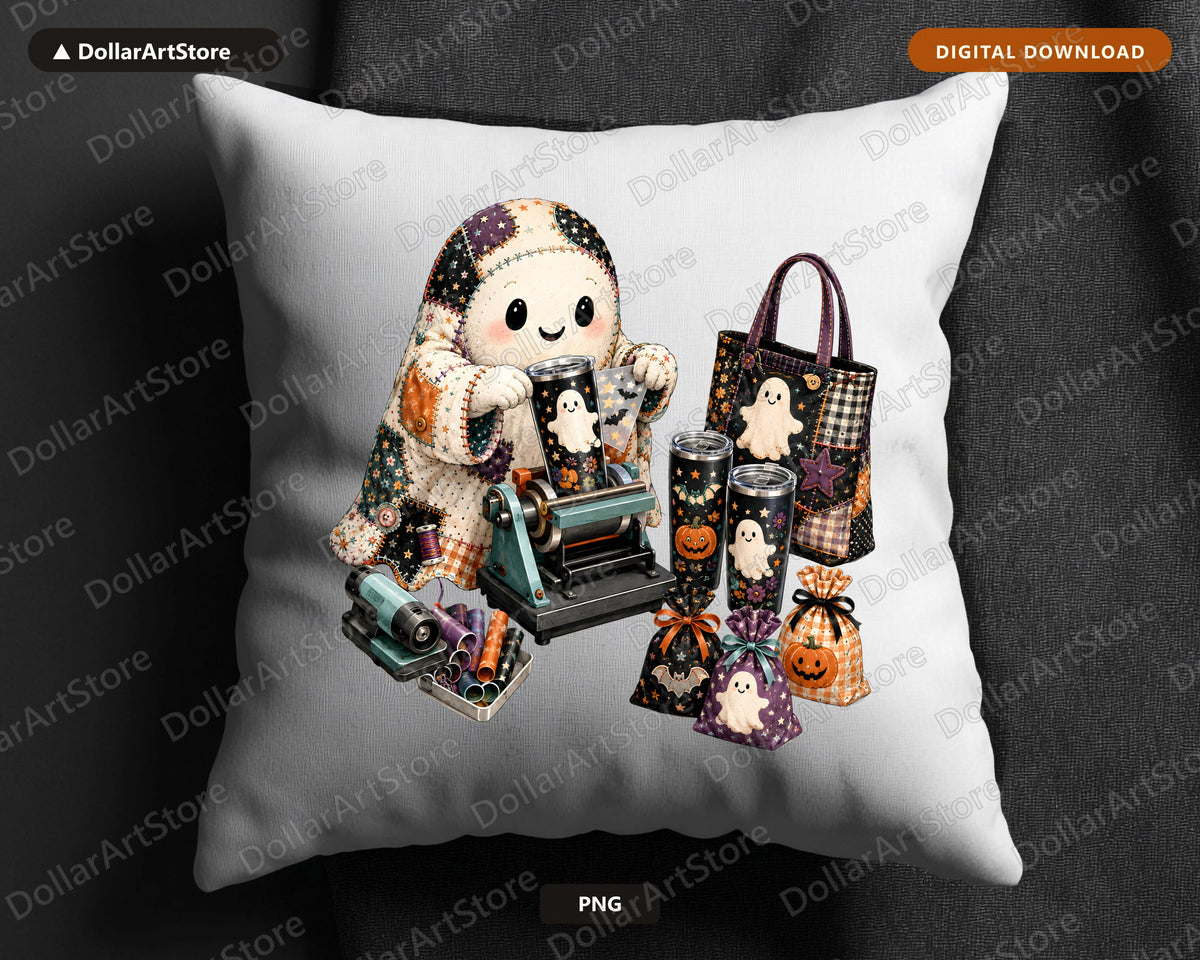 Cute Crafting Ghost PNG, Halloween Sublimation Design, Shirt Print Digital Download