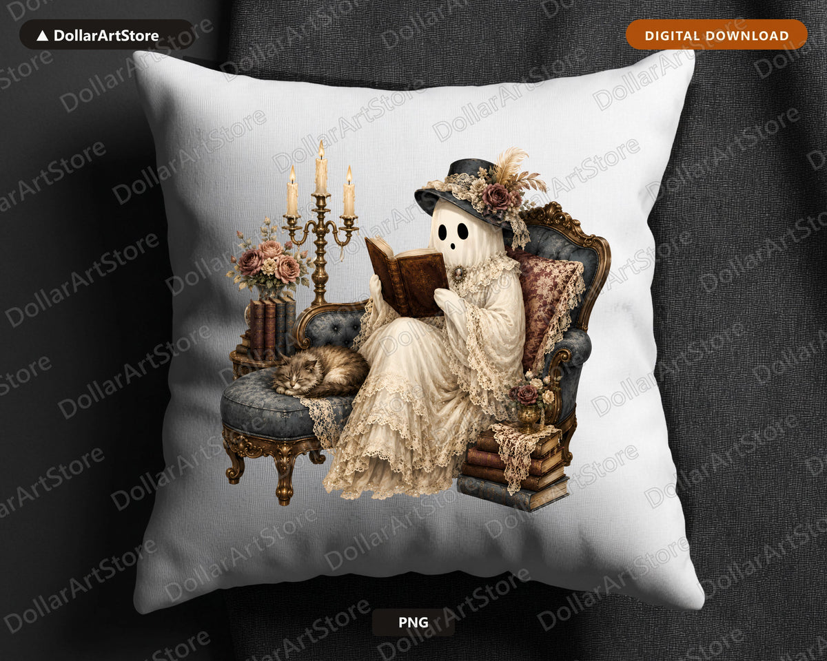 Bookish Ghost PNG, Vintage Gothic Sublimation Design, Digital Download