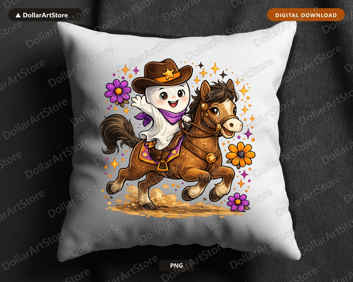 Cute Ghost Cowboy PNG, Sublimation Design, Halloween Shirt Design Digital Download