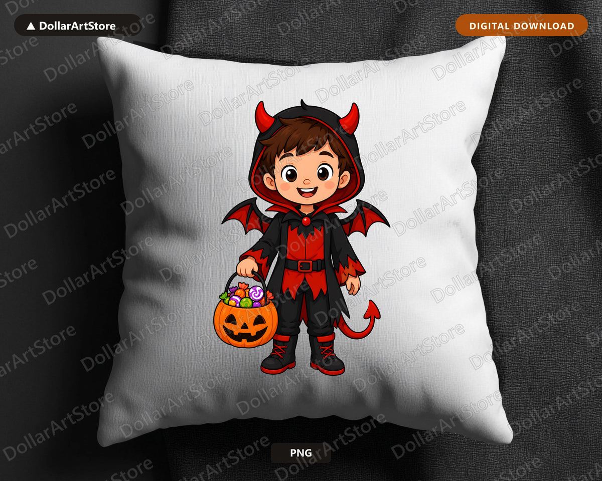 Cute Devil Costume Kid PNG, Halloween Sublimation Design Digital Download