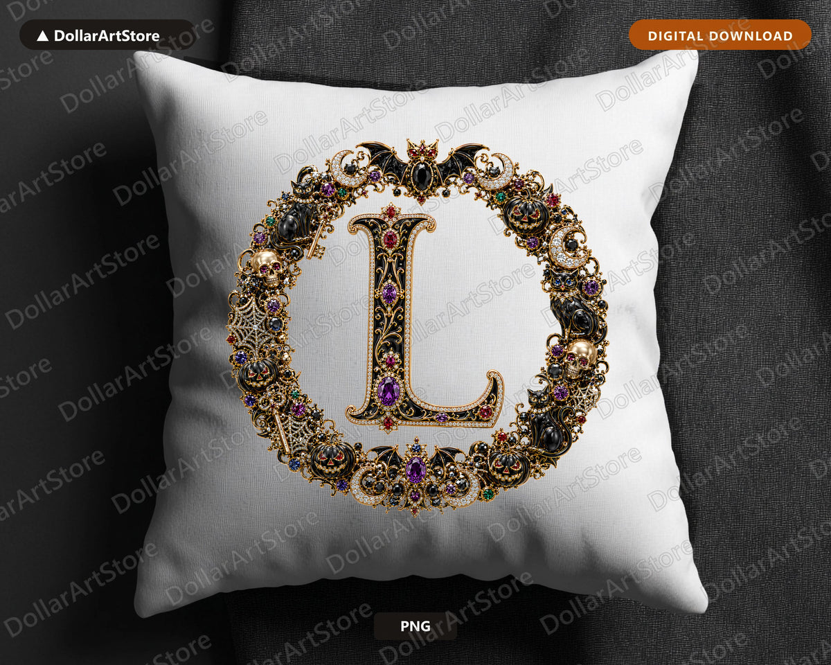 Halloween Monogram L PNG, Gothic Ornate Letter, Sublimation Design Digital Download