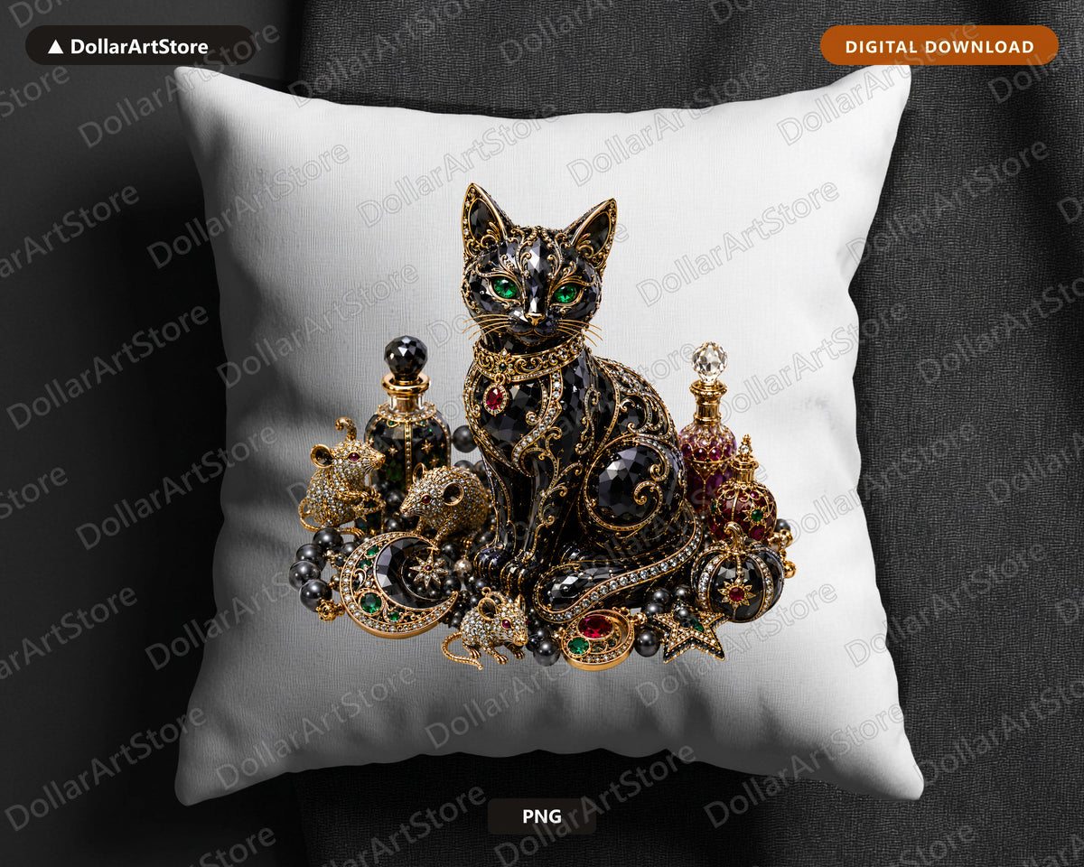 Gothic Black Cat PNG, Luxury Ornate Design, Sublimation Shirt Design Digital Download
