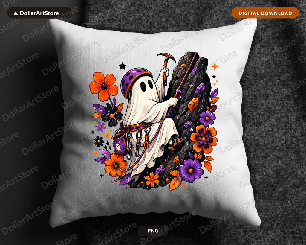 Cute Halloween Ghost PNG, Sublimation Shirt Design, Reaper Climbing Rock