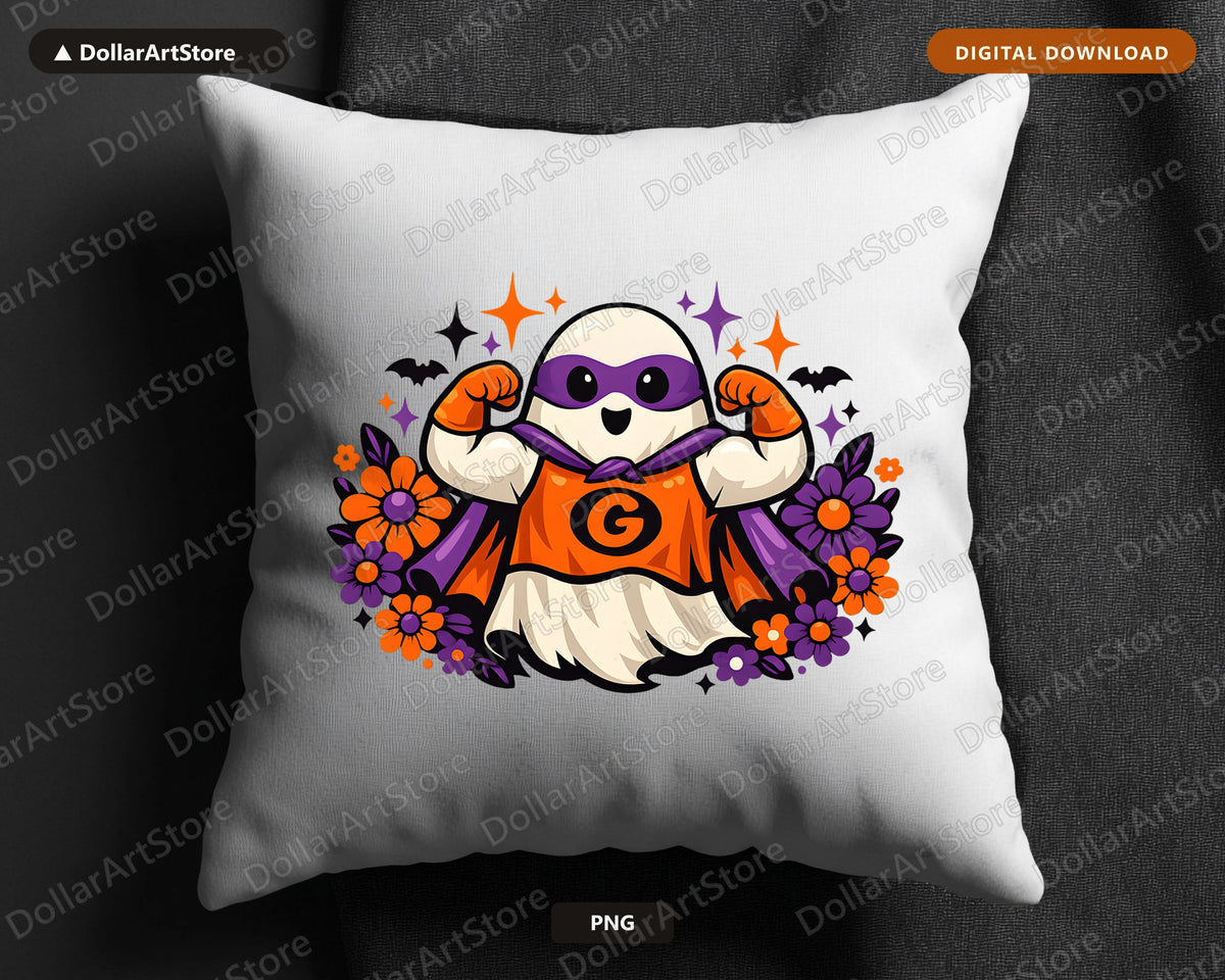 Cute Halloween Ghost Superhero PNG, Sublimation Design Digital Download