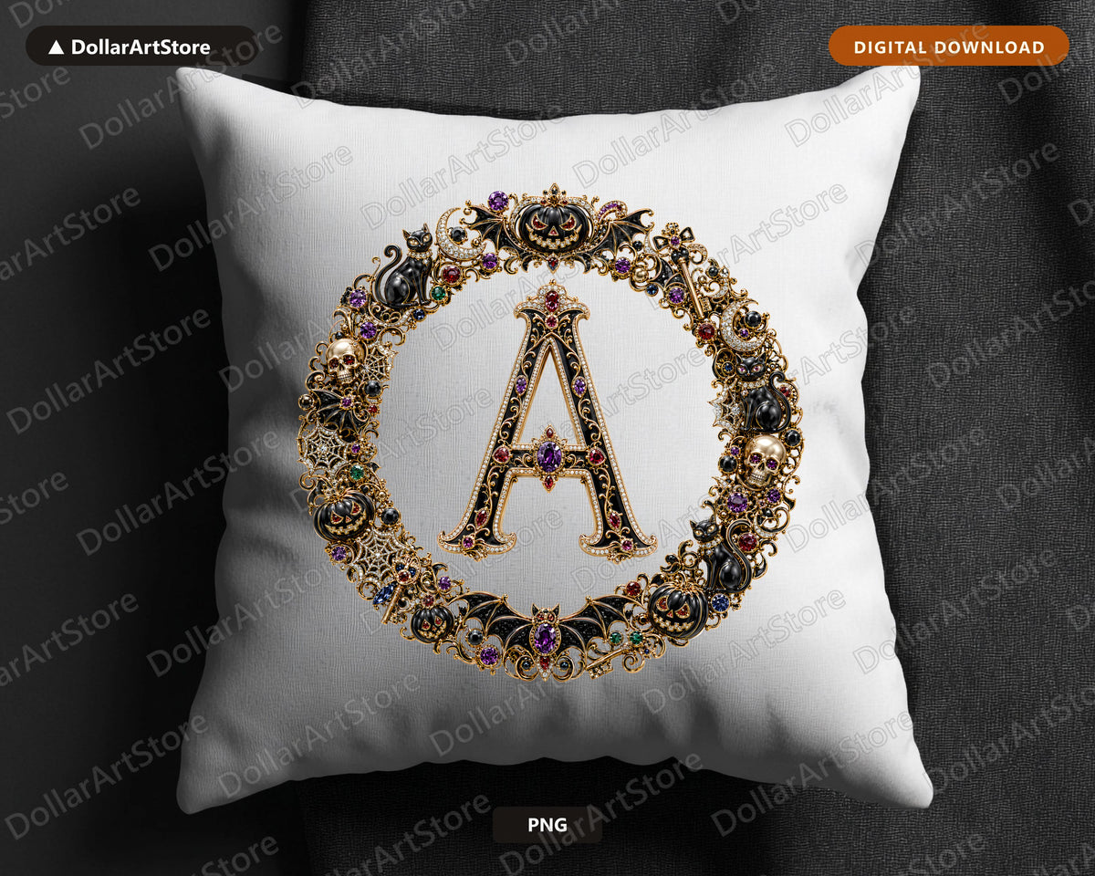 Halloween Monogram Letter A PNG, Gothic Ornate Sublimation Design