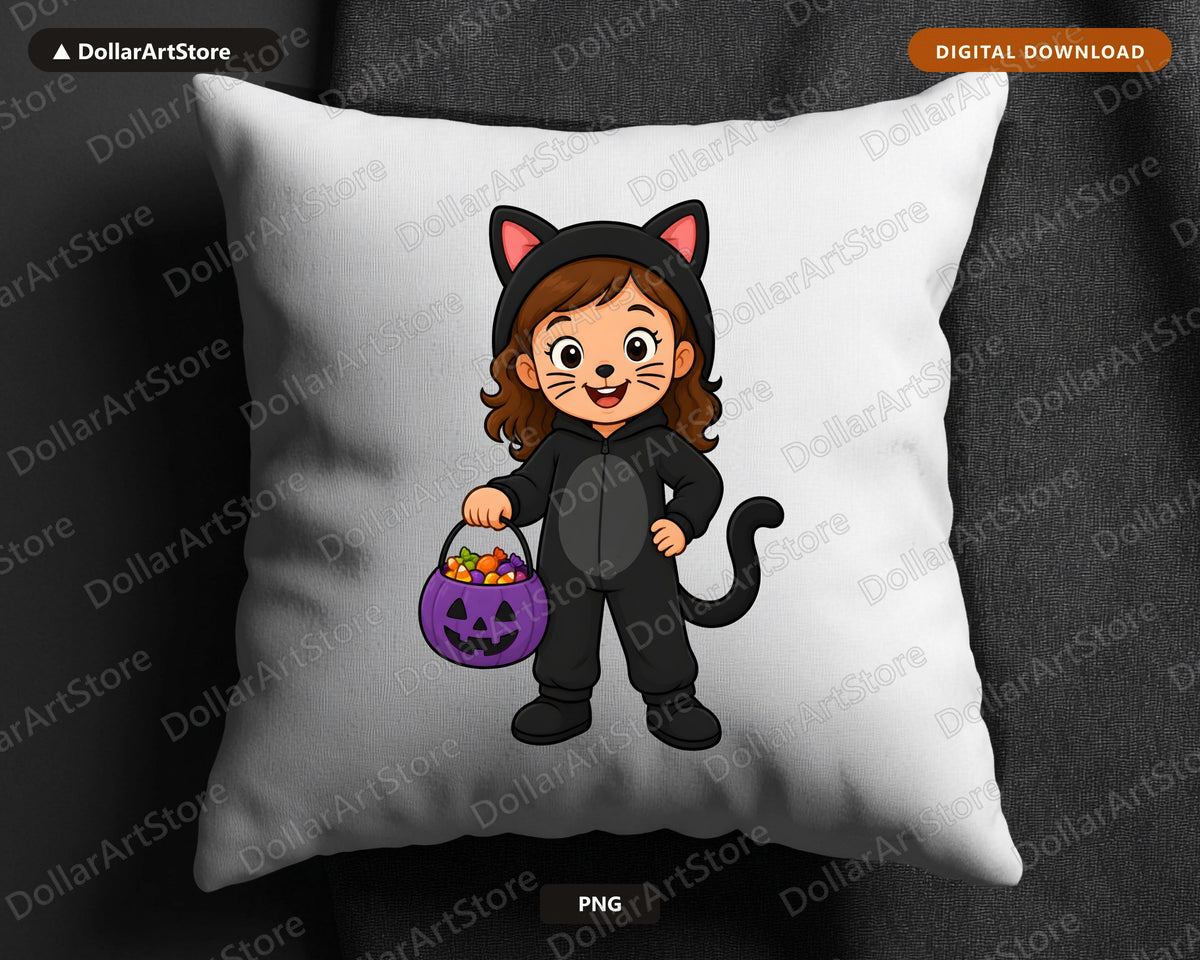 Cute Cat Costume Kid PNG, Halloween Shirt Design Digital Download