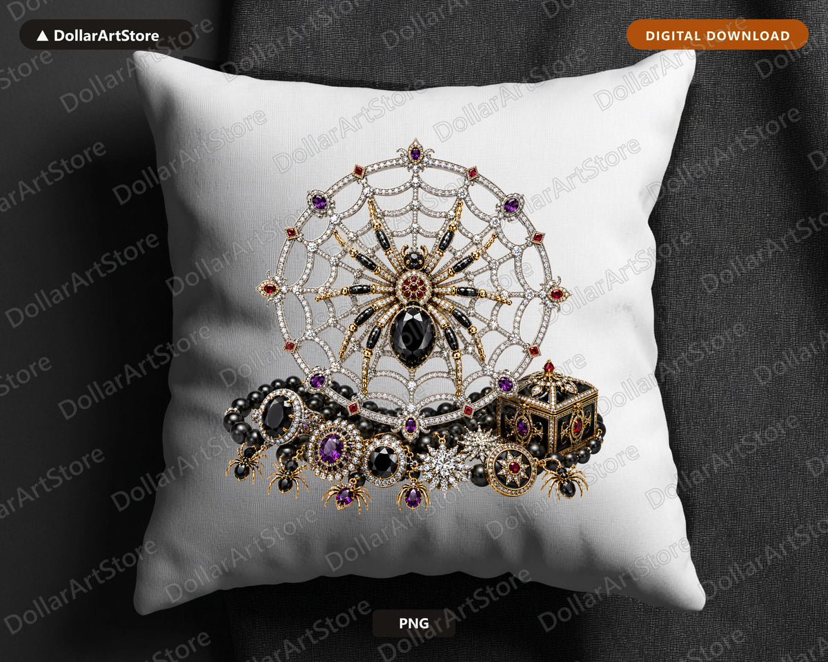 Gothic Spider Web Crown PNG, Jeweled Halloween Design, Sublimation Shirt Print