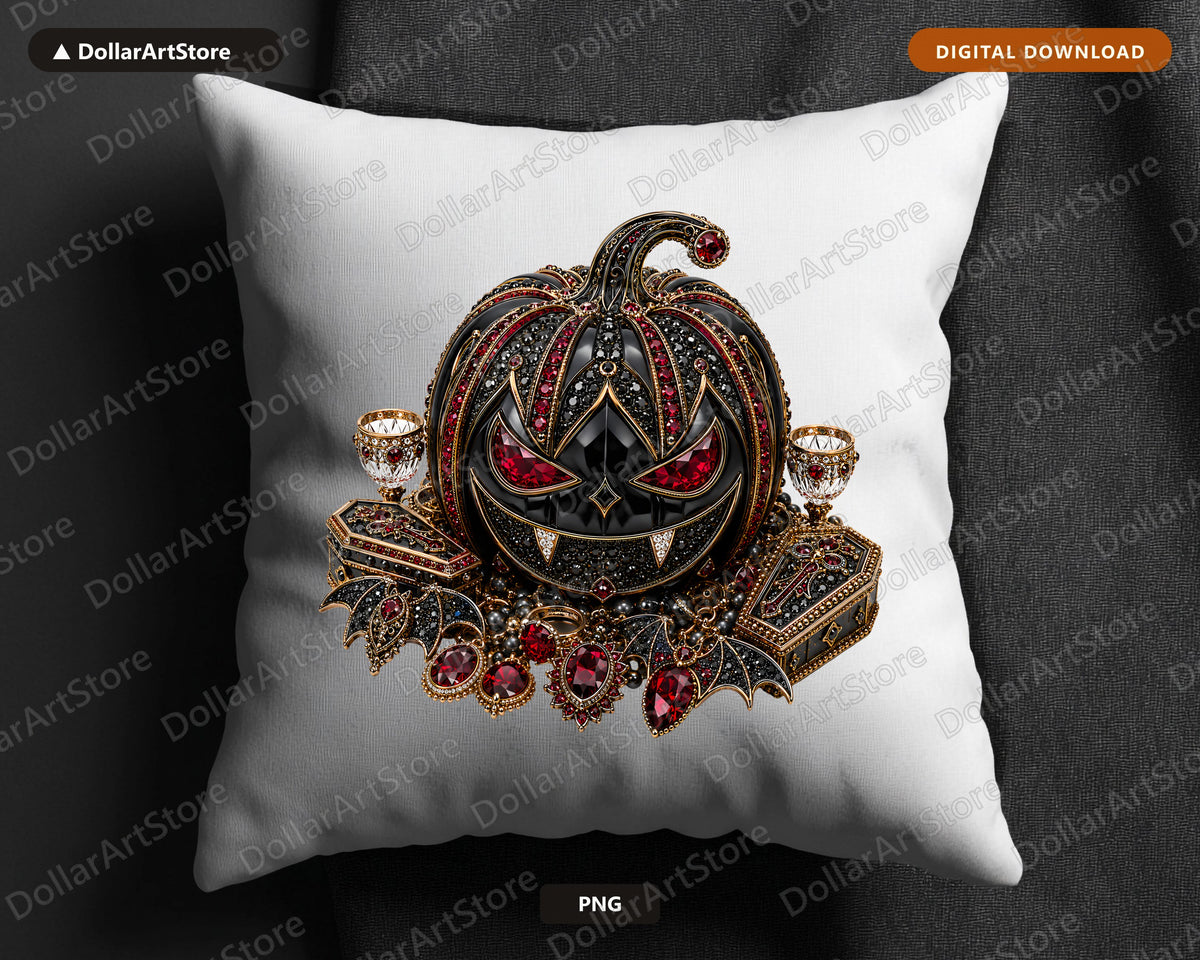 Gothic Halloween Pumpkin PNG, Luxury Steampunk Design, Sublimation Shirt & Tumbler