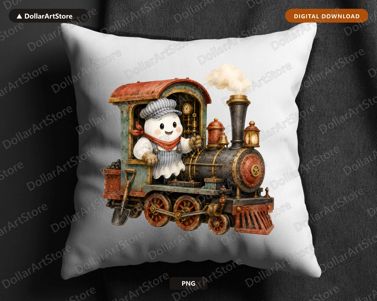 Steampunk Ghost Cowboy PNG, Western Train Design, Sublimation Print Download