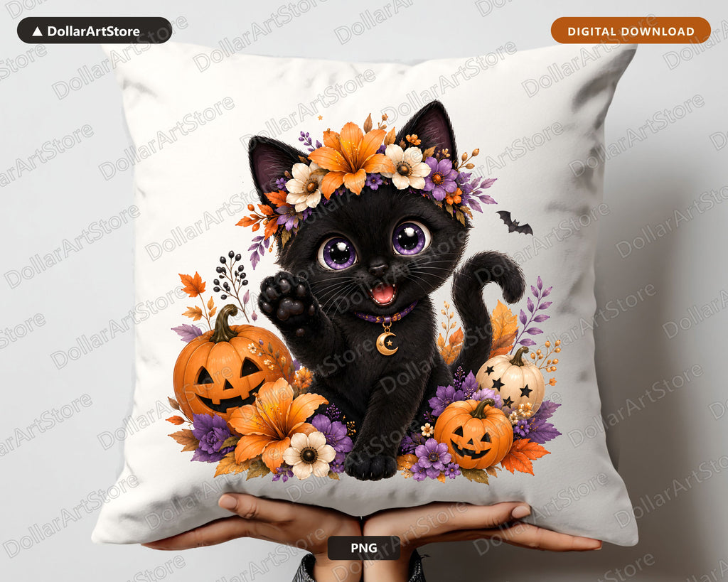 Black Cat Halloween PNG, Sublimation Design, Shirt Design Digital Download