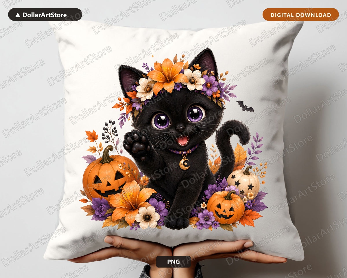 Black Cat Halloween PNG, Sublimation Design, Shirt Design Digital Download
