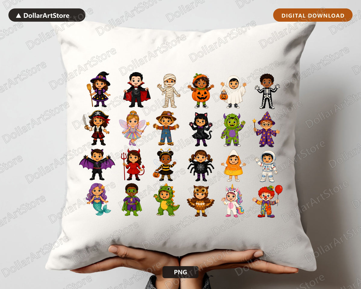 Halloween Costume Kids PNG, 16 Cute Characters, Sublimation Design