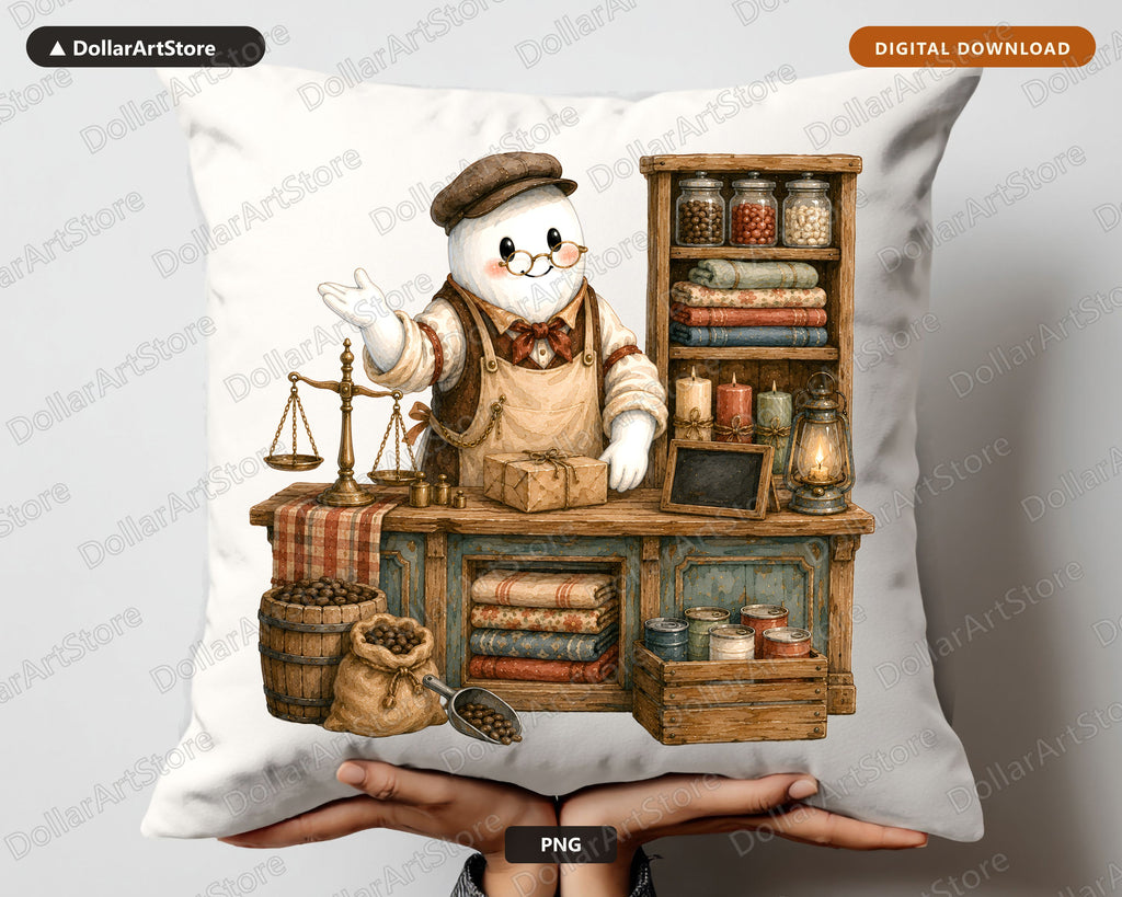 Western Ghost Shopkeeper PNG, Steampunk Sublimation Design, Shirt Print Digital Download