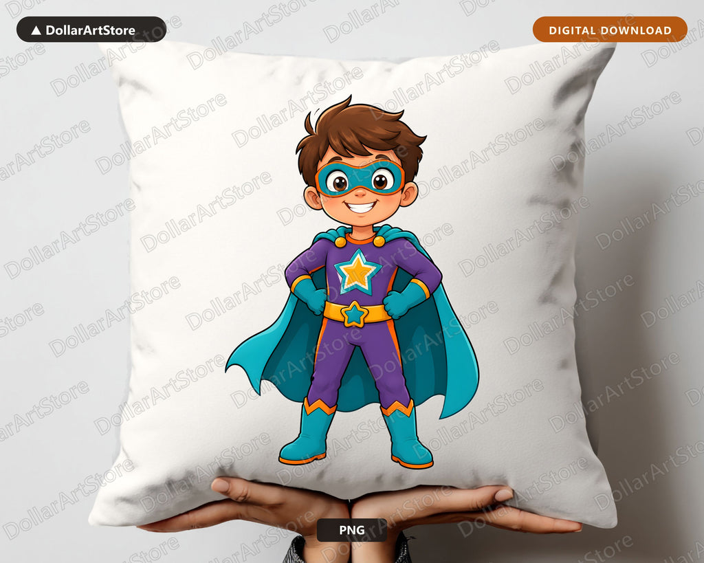 Cute Superhero Boy PNG, Kids Character Design, Shirt Design Digital Download