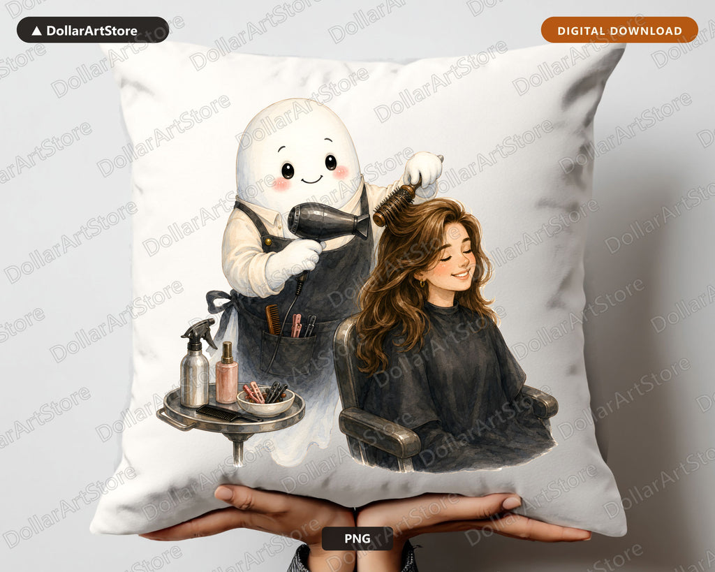 Cute Ghost Hair Stylist PNG, Sublimation Design, Salon Shirt Design Digital Download
