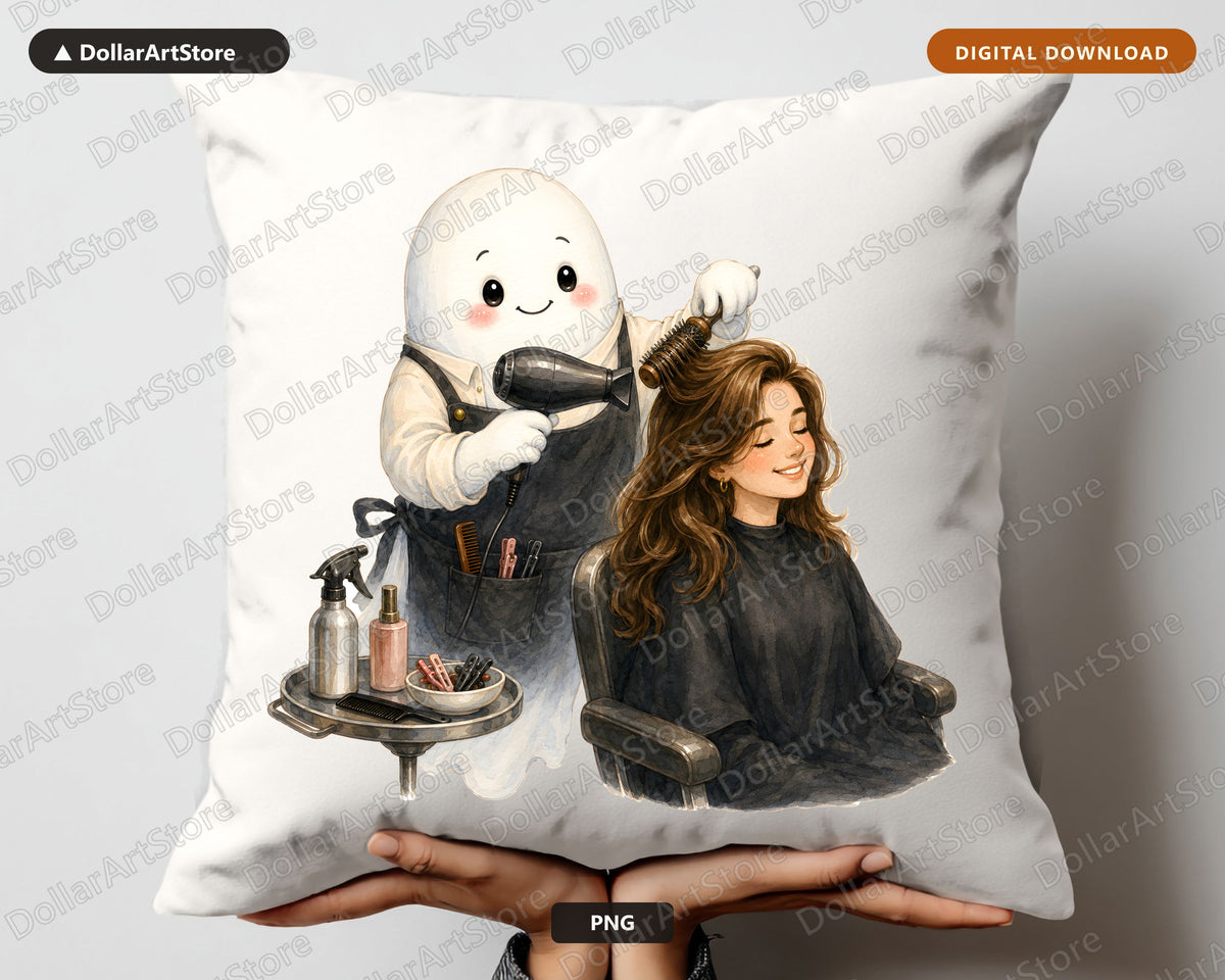Cute Ghost Hair Stylist PNG, Sublimation Design, Salon Shirt Design Digital Download