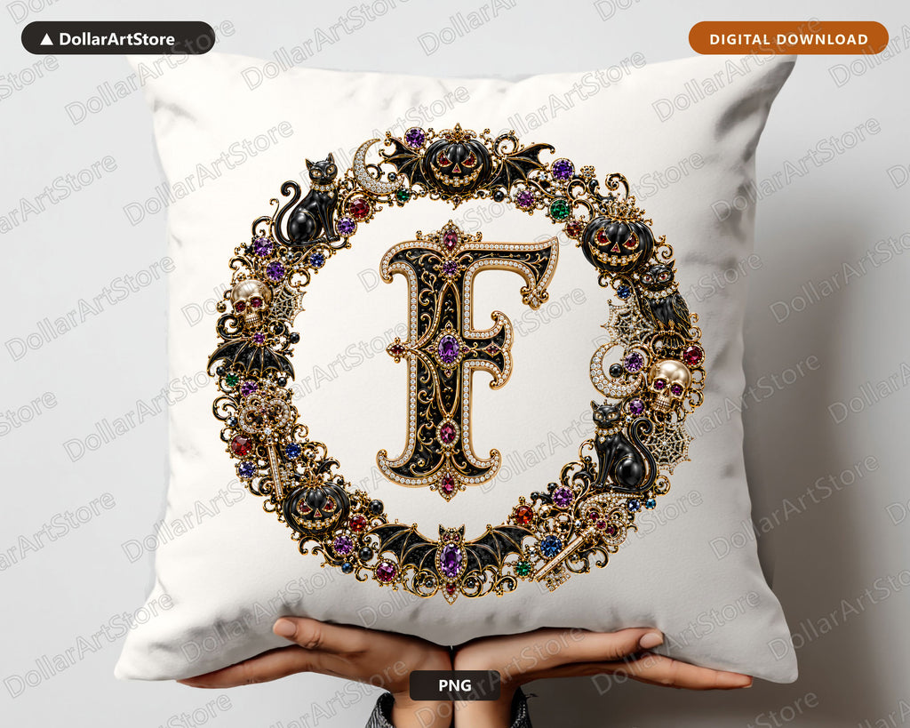 Halloween Monogram F PNG, Gothic Letter Design, Sublimation PNG Digital Download