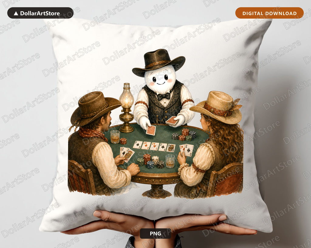 Western Cowboy Ghost PNG Sublimation Design, Poker Game Shirt Design Digital Download