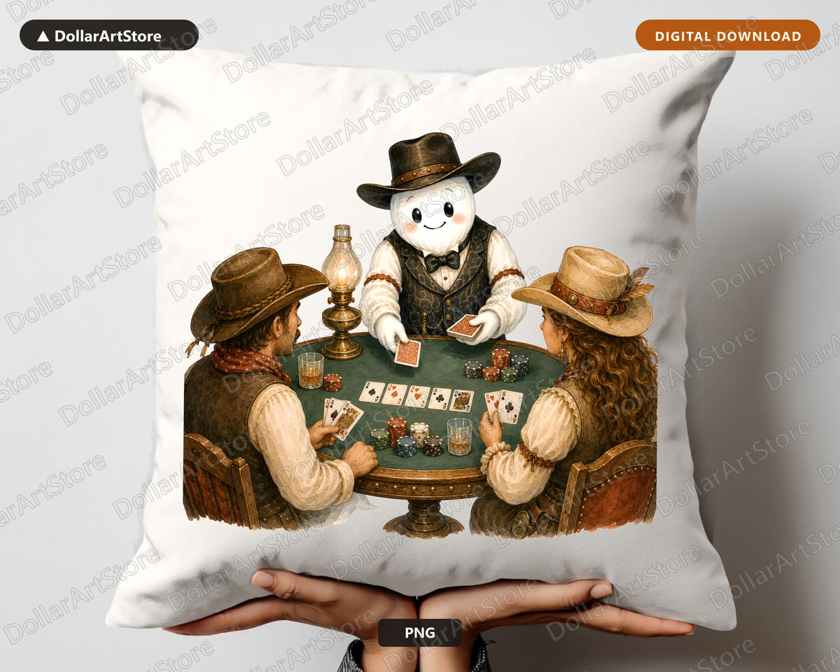 Western Cowboy Ghost PNG Sublimation Design, Poker Game Shirt Design Digital Download