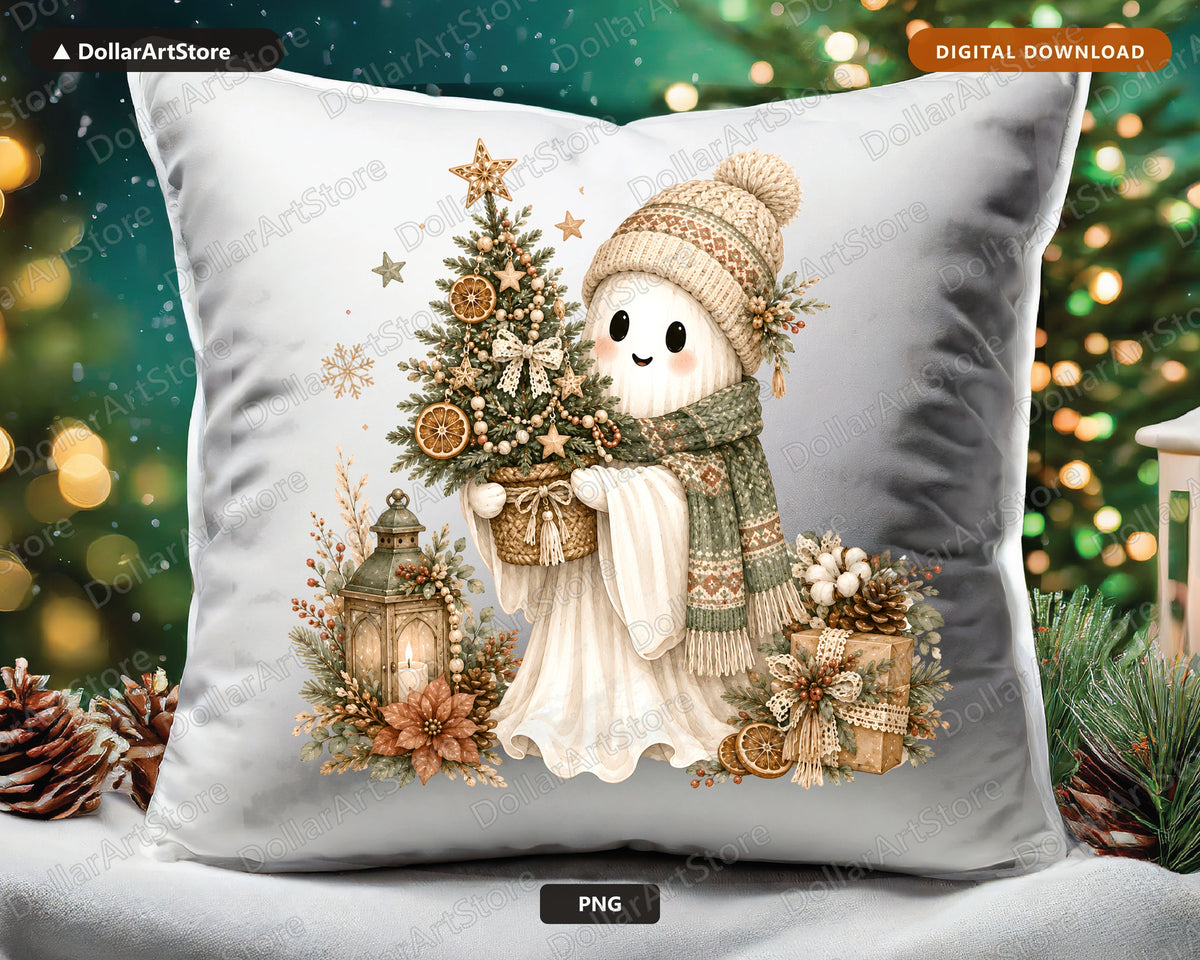 Boho Ghost PNG, Christmas Holiday Sublimation Design, Cute Ghost Shirt Design