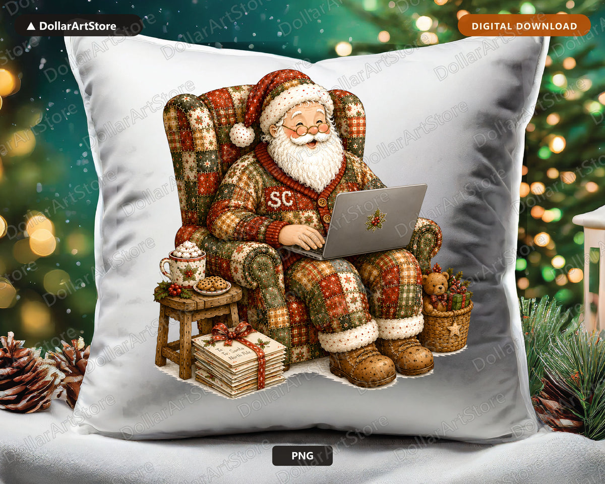 Santa Patchwork PNG, Sublimation Design, Christmas Shirt Design Digital Download
