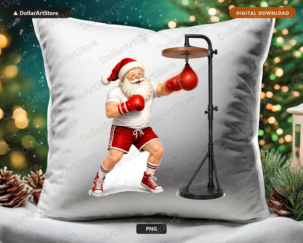 Boxer Santa PNG, Christmas Sublimation Design, Holiday Shirt Design Digital Download