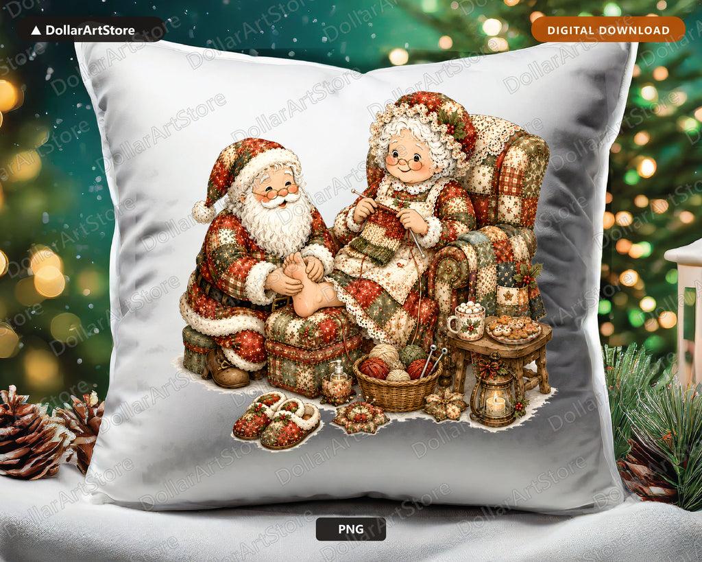 Santa Patchwork PNG, Vintage Christmas Sublimation Design, Holiday Shirt Print