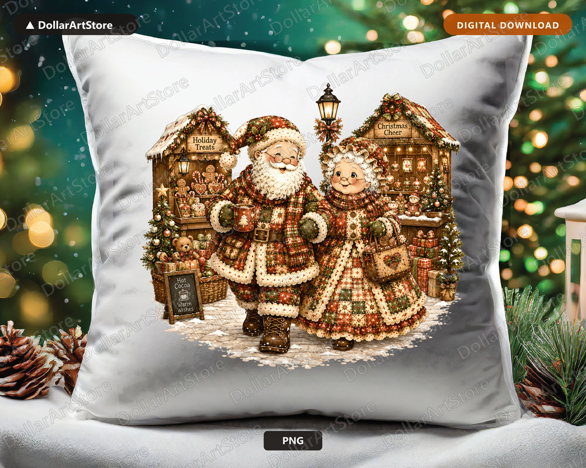 Vintage Santa Patchwork PNG, Retro Christmas Shirt Design, Sublimation Download