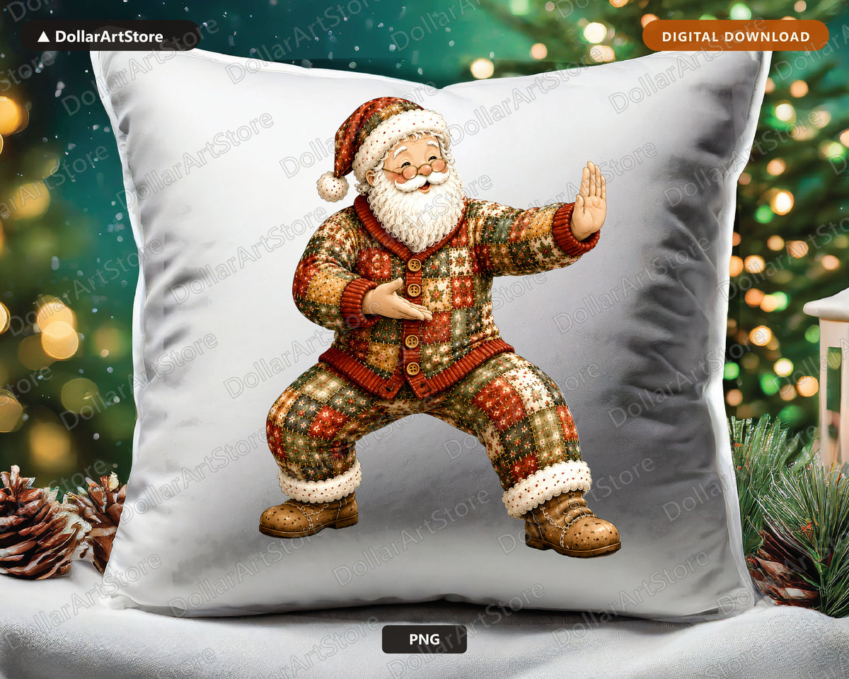Patchwork Santa PNG Sublimation Design, Christmas Shirt Print Download