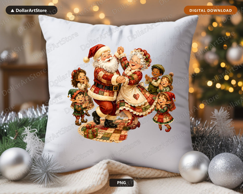 Santa Patchwork PNG, Vintage Christmas Design, Sublimation Download