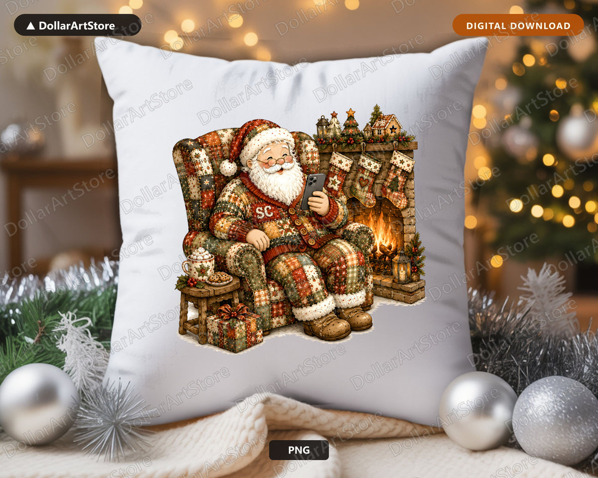 Santa Patchwork PNG, Sublimation Design, Christmas Shirt Digital Download