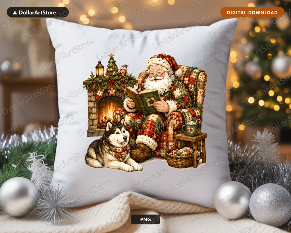 Santa Patchwork PNG, Christmas Shirt Design, Sublimation Digital Download