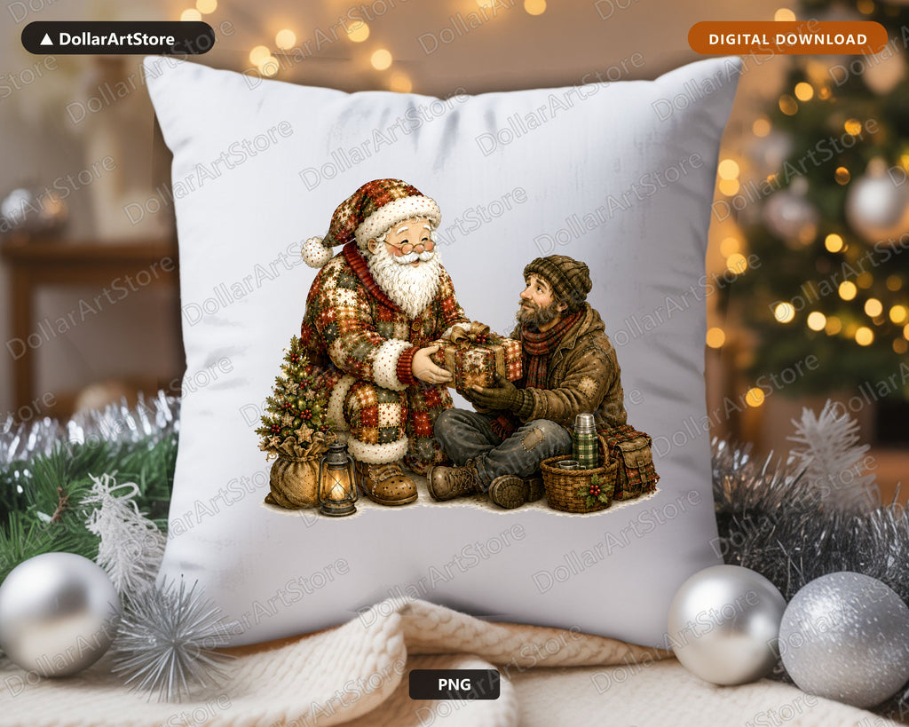 Vintage Santa Patchwork PNG, Christmas Shirt Design, Sublimation Digital Download